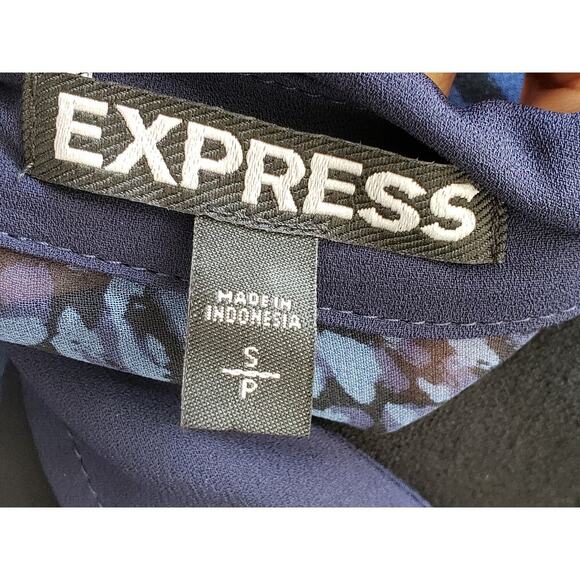 Express Botton Down Shirt Women's Size Small Blue Beige Leopard Chiffon Collared - Picture 2 of 11